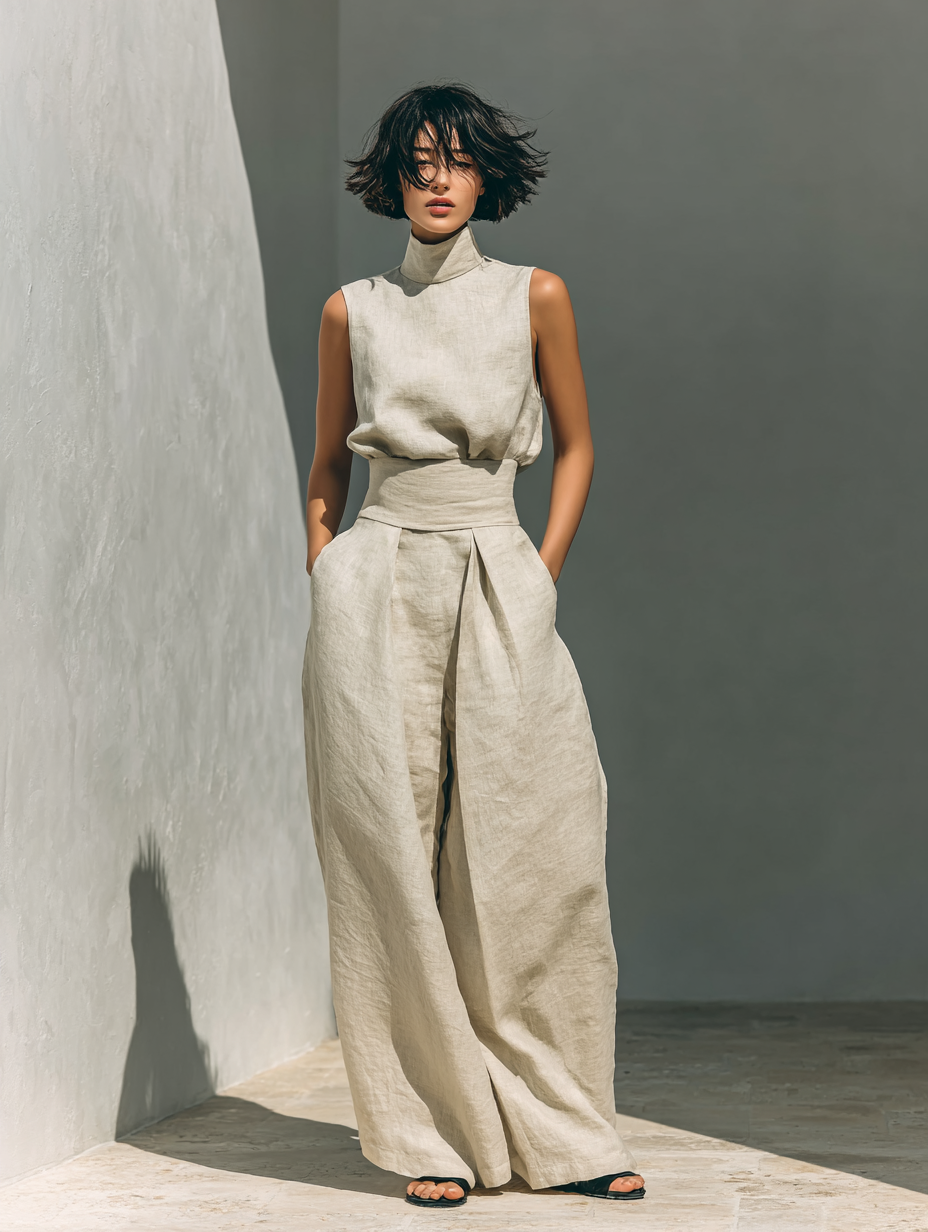 Chiara | Conjunto minimalista de blusa sin mangas y pantalón ancho