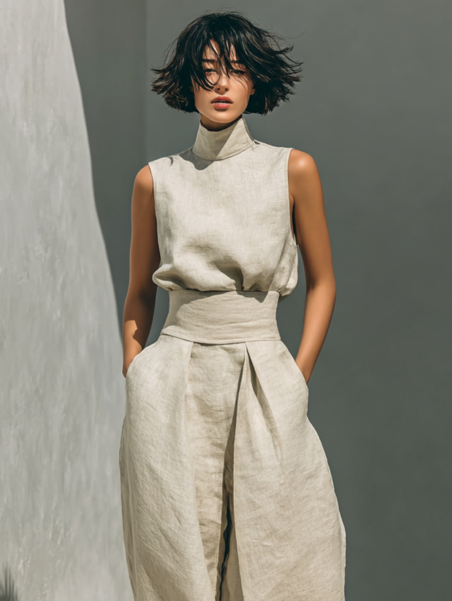Chiara | Conjunto minimalista de blusa sin mangas y pantalón ancho