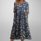 ELARA | Vestido Midi Estampado Elegante que Disimula el Abdomen