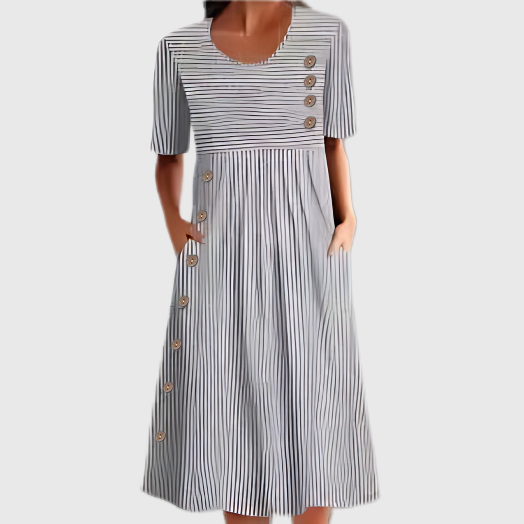 KAY | Vestido Midi de Rayas Elegante que Disimula el Abdomen