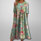 ELARA | Vestido Midi Estampado Elegante que Disimula el Abdomen