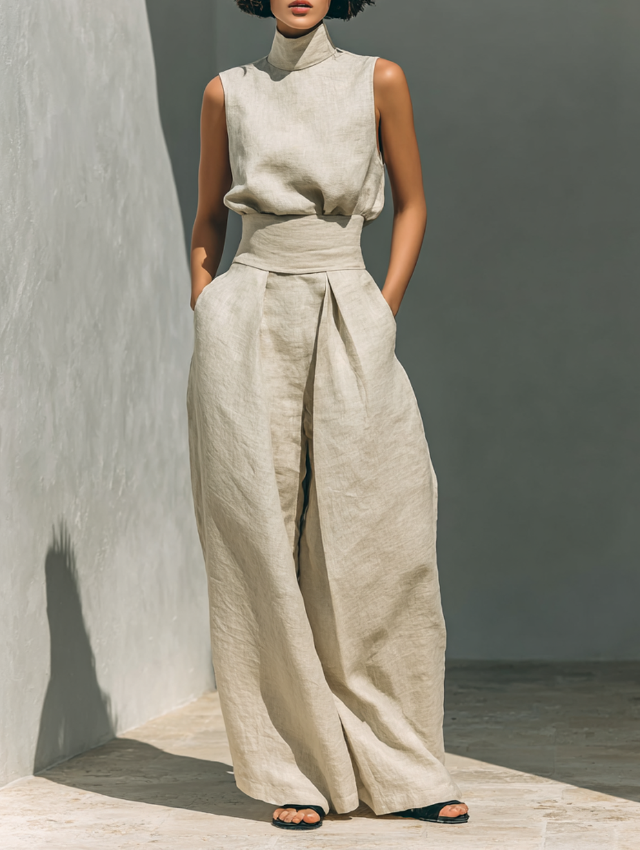Chiara | Conjunto minimalista de blusa sin mangas y pantalón ancho