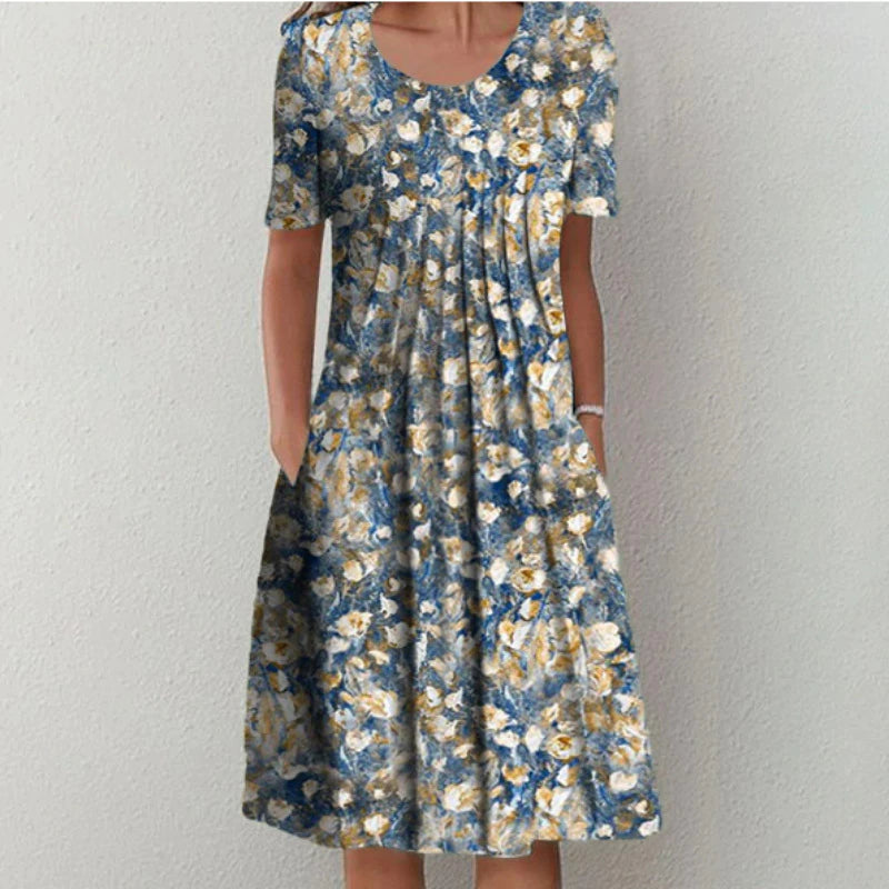 ENSLEY | Vestido Midi Floral Elegante que Disimula el Abdomen
