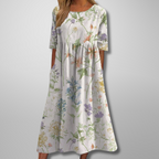 ELARA | Vestido Midi Estampado Elegante que Disimula el Abdomen