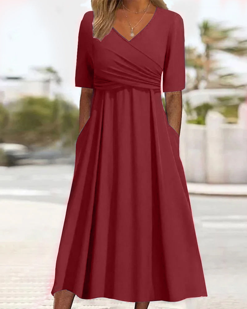 YENNA | Vestido Midi Evasé Elegante que Disimula el Abdomen