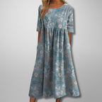 ELARA | Vestido Midi Estampado Elegante que Disimula el Abdomen