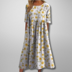 ELARA | Vestido Midi Estampado Elegante que Disimula el Abdomen