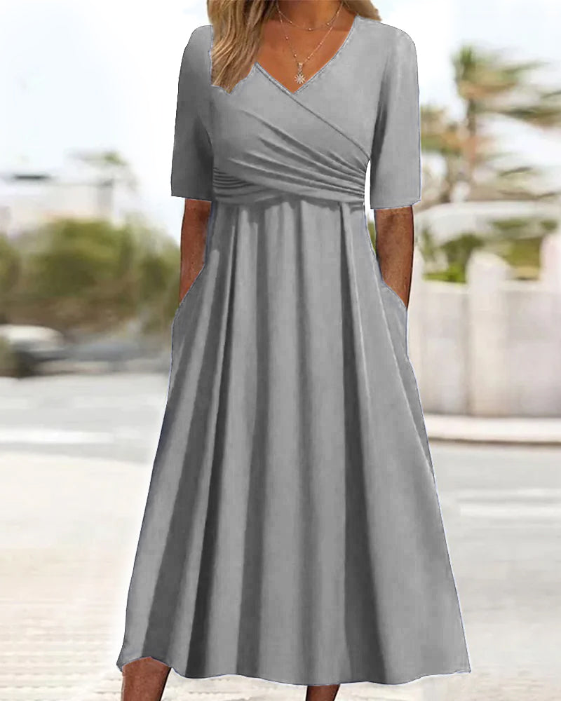 YENNA | Vestido Midi Evasé Elegante que Disimula el Abdomen