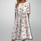 ELARA | Vestido Midi Estampado Elegante que Disimula el Abdomen