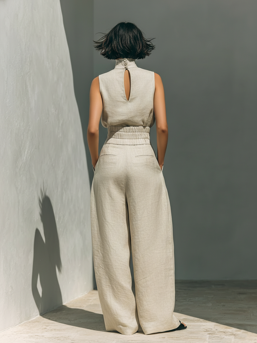Chiara | Conjunto minimalista de blusa sin mangas y pantalón ancho