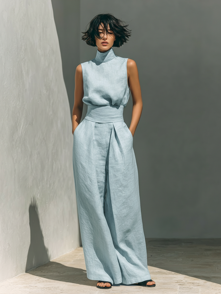 Chiara | Conjunto minimalista de blusa sin mangas y pantalón ancho