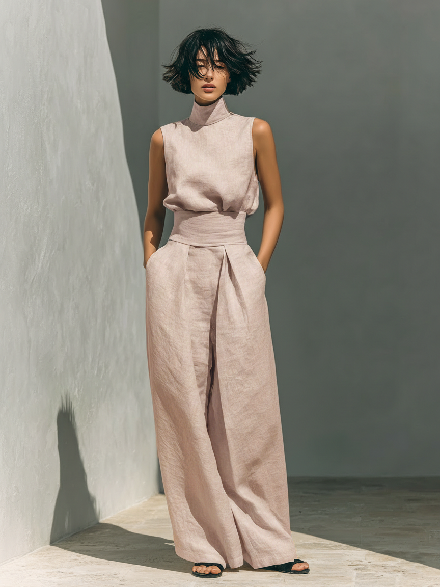 Chiara | Conjunto minimalista de blusa sin mangas y pantalón ancho