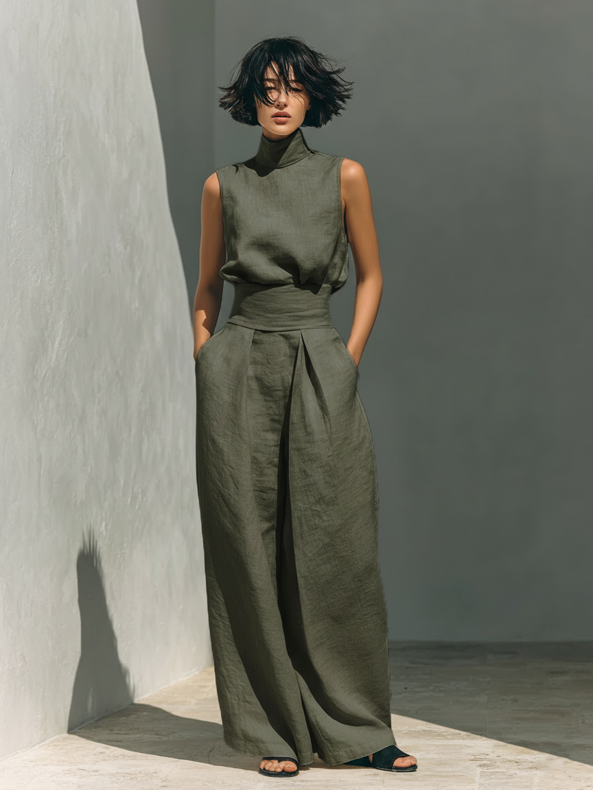 Chiara | Conjunto minimalista de blusa sin mangas y pantalón ancho