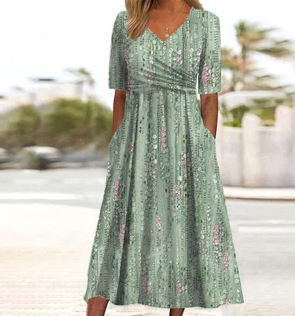 ELARA | Vestido Midi Estampado Elegante que Disimula el Abdomen