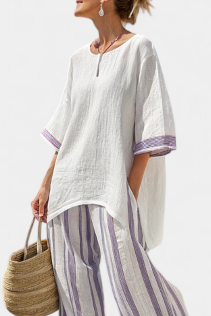 Luxmere | Blusa Cómoda y Relajada y Pantalón de Bambú a Rayas