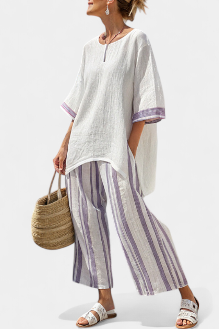 Luxmere | Blusa Cómoda y Relajada y Pantalón de Bambú a Rayas