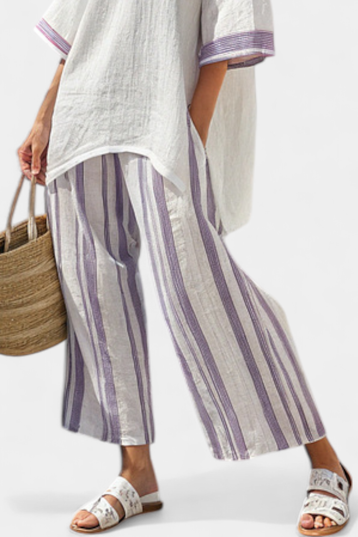 Luxmere | Blusa Cómoda y Relajada y Pantalón de Bambú a Rayas