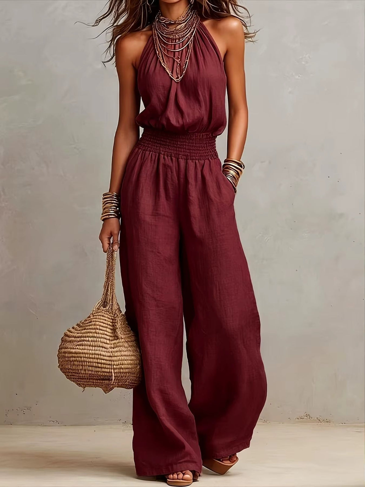 Valeria | Mono de pierna ancha con escote halter
