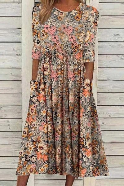 COLLEEN | Vestido Floral Elegante con Bolsillos que Disimula el Abdomen