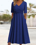 YENNA | Vestido Midi Evasé Elegante que Disimula el Abdomen