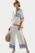 Marcellin | Top y Pantalón de Rayas Azul-Naranja Sofisticado