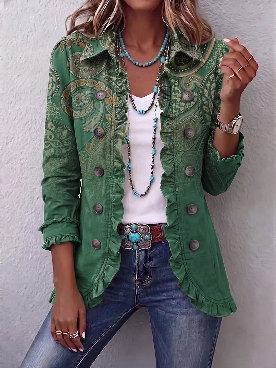 Daniela | Chaqueta Paisley Verde con Volante