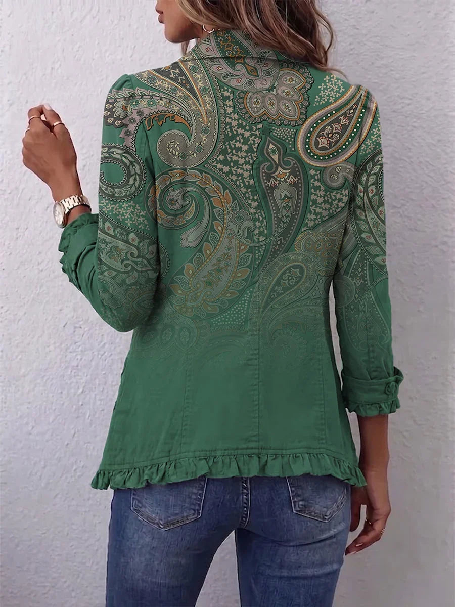 Daniela | Chaqueta Paisley Verde con Volante