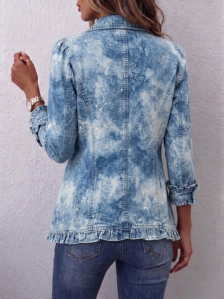 Jemison | Chaqueta Boho Vintage con Estampado Botánico Degradado y Volantes