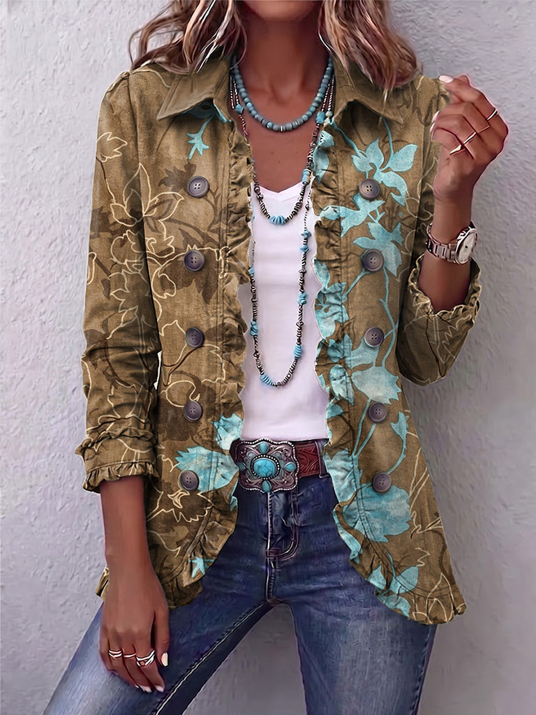Sundara | Chaqueta Boho Vintage Floral Degradada con Volantes