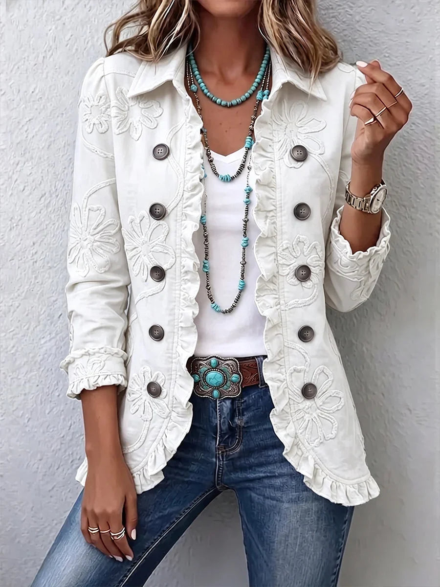 Graziella | Chaqueta Bordada Marfil con Volante