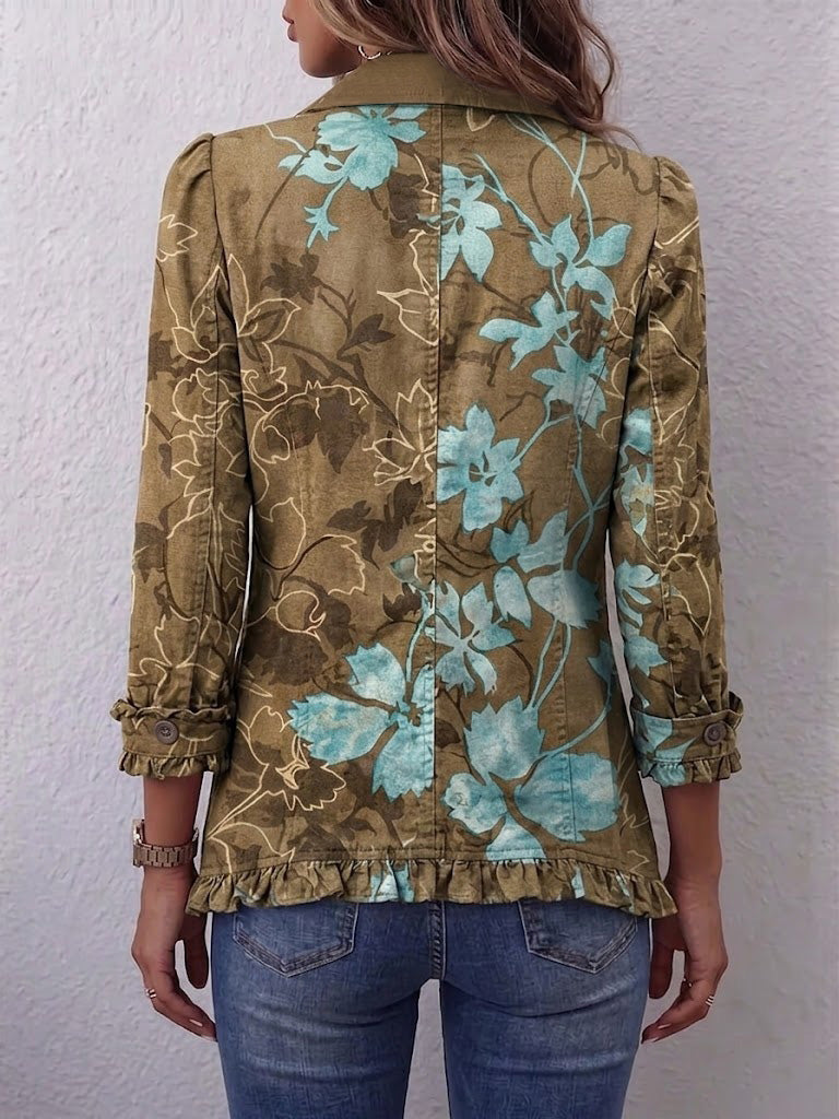 Sundara | Chaqueta Boho Vintage Floral Degradada con Volantes