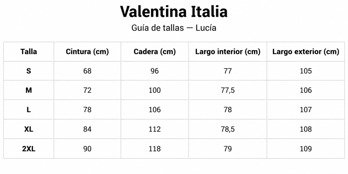 Guía de tallas Lucia | Vaqueros de Pierna Ancha con Efecto Estilizador
